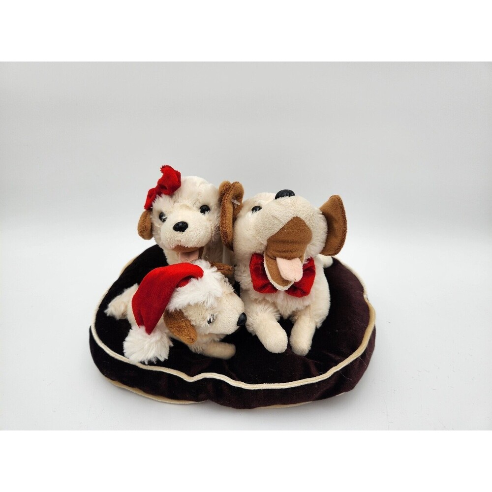 Christmas Plush 3 Puppies Sitting On‎ Pillow Dan Dee Yellow Dogs
